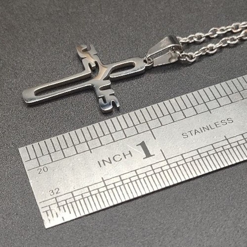 Silver Necklace w/ Jesus Cross Pendant Men's Women's Anniversary Birthday Gift